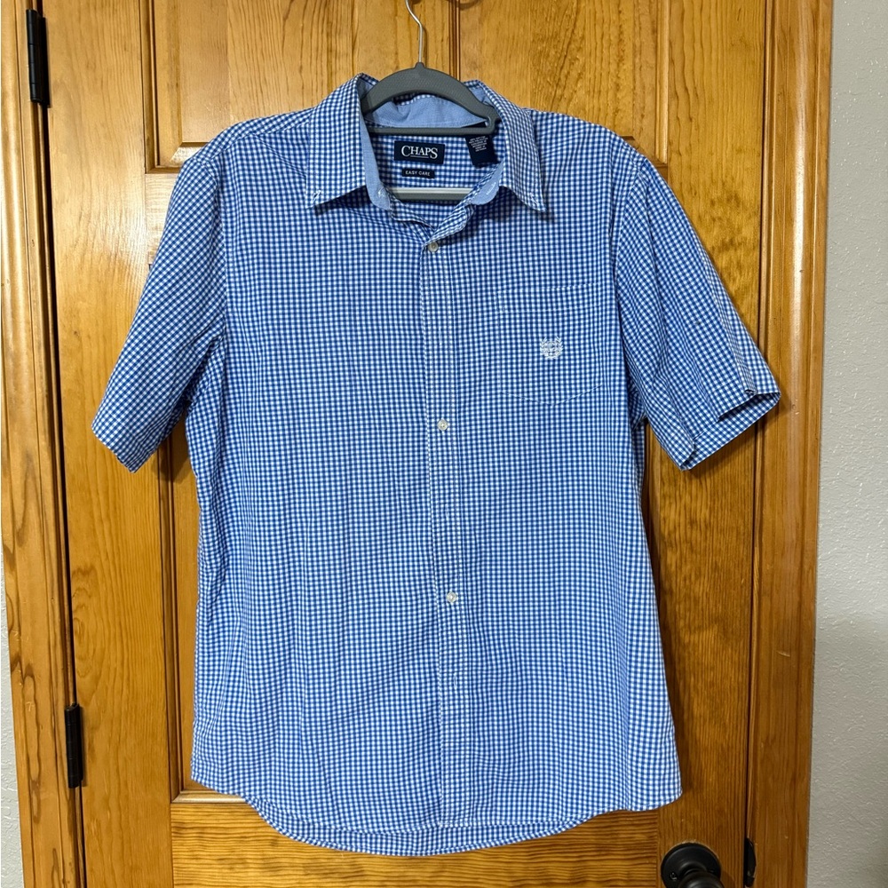 Chaps Men's Blue Checkered Button Down Shirt size Large